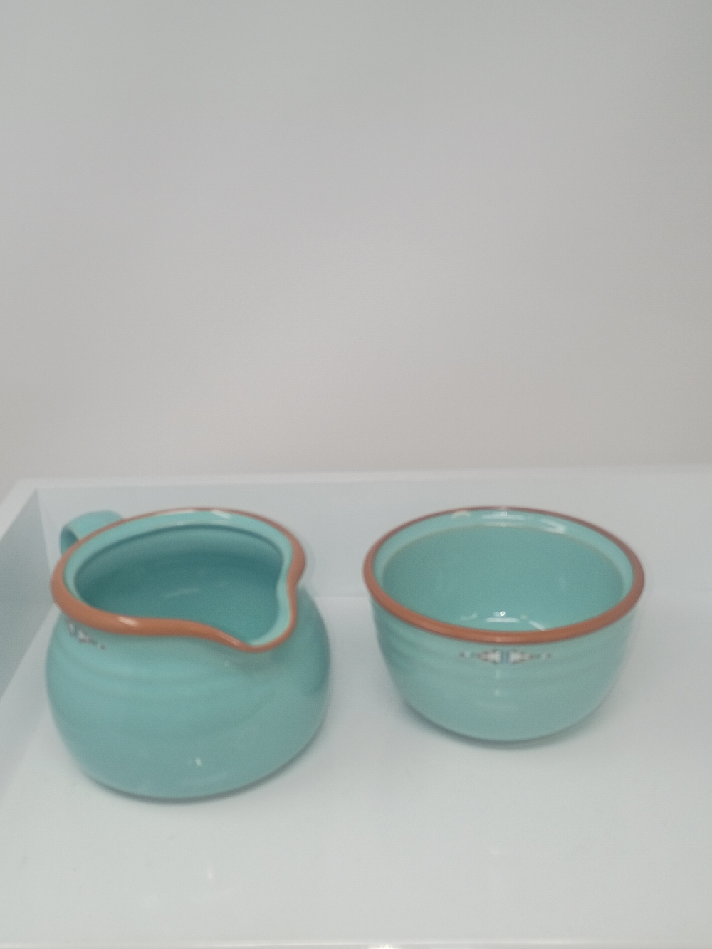 Noritake 8674 Aqua Stoneware Cream And Open Sugar Set